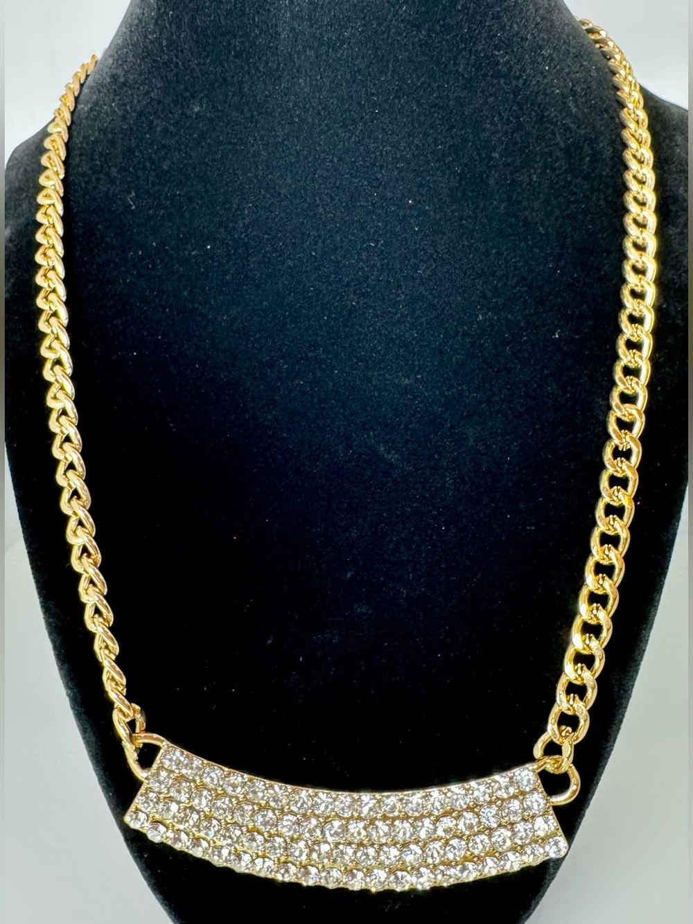 Signed Gold-tone Crystal Pavé Bar Necklace - Women Jewelry #1736